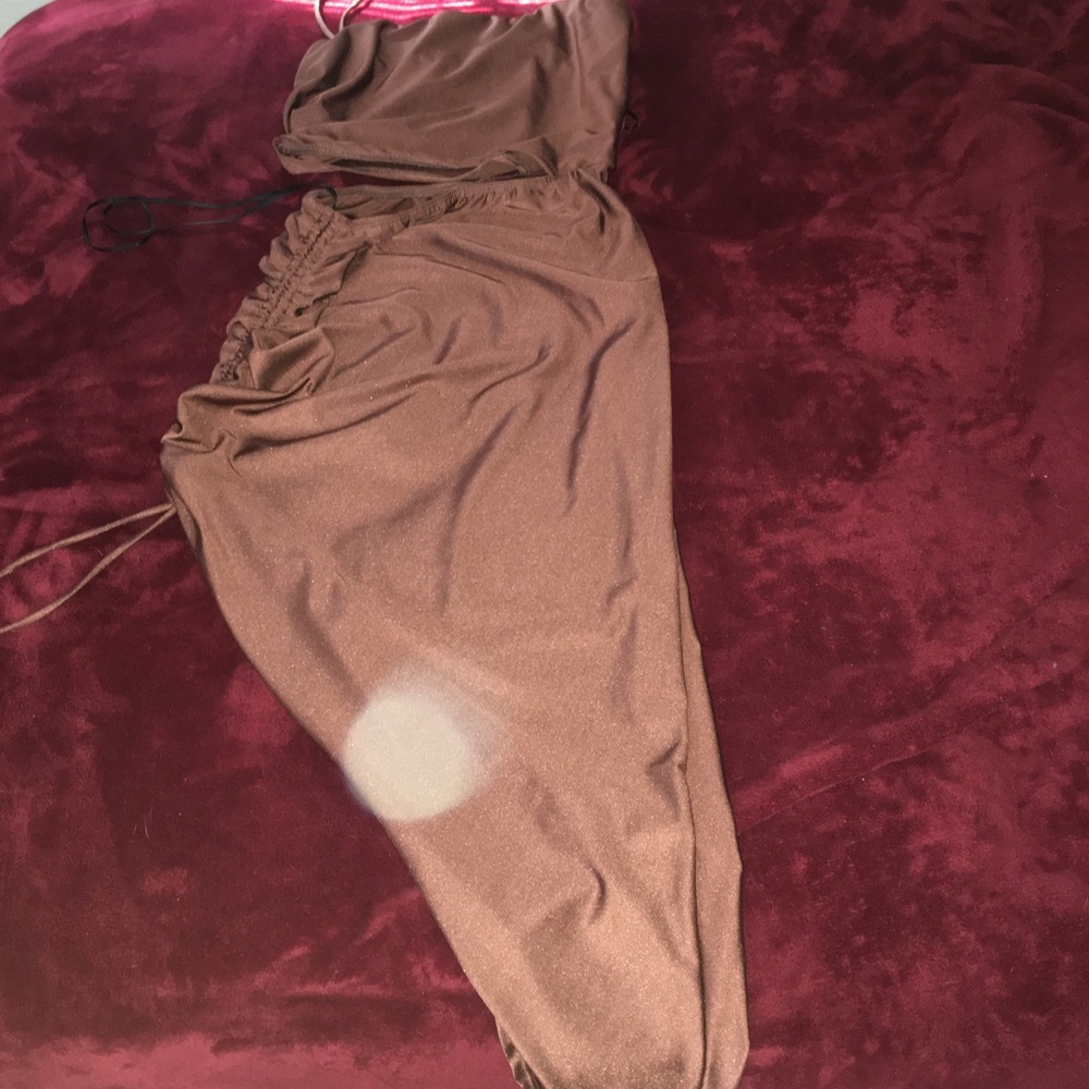 Brown long satin dress that splits on side